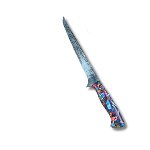 Cuchillo de Filetear de Acero Inoxidable Hecho a Mano Personalizable OEM de A&M Enterprises, Hoja Rústica con Acabado Ácido, Punta Caída, 12 Pulgadas, Mosaico Colorido - Product Image 3