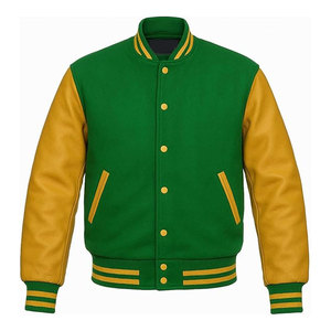 Premium Varsity Letterman Bomber Jacket Wool <b>Blend</b> Body Genuine Cowhide Leather Sleeves Classic Athletic Durable Stand Front - Product Image 1