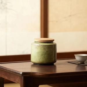 Tarro de Almacenamiento Esmaltado en Tonos Tierra con Tapa de Bambú, Acabado Liso, Organizador Moderno para Encimera, Elegante Contenedor para Despensa de Cocina - Product Image 1