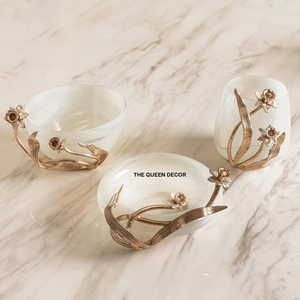 Antique Design Home Decorative Bowl Top Quality Polished Metal Round Bowl With Flower Branch Accent For Wedding Or Any Events - Product Image 3