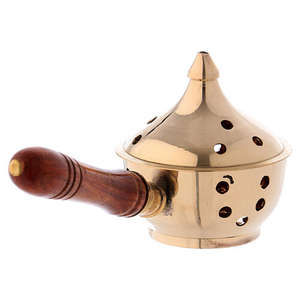 Brûleur à Bakhoor en laiton massif avec poignée en bois, Mabkhara arabe, brûleur à encens Oud, design traditionnel - Product Image 1