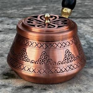 Luxury Handcrafted Copper Bakhoor <b>Burner</b> with Wooden Handle – Traditional Arabic Incense <b>Burner</b> - Product Image 4