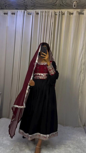 Ready Wear Solid Long Sleeves Full Heavy Afghan Dress Embroidery Antique Afghani Dress Women Punjabi <b>Wedding</b> Afghan Kuchi Dress - Product Image 3