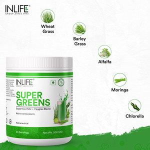 INLIFE Super Greens Powder Blend with Spirulina Moringa Wheatgrass & Barley Grass Plant‑Based Daily Nutrition Mix for Adults - Product Image 2