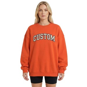 Low MOQ Wholesale Unisex Orange Crewneck Sweatshirts Custom Blank Apparel OEM Private Label Fashion Cotton Pullover Hoodies - Product Image 1