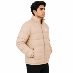 Blousons matelassés beiges pour hommes – Vente en gros – Hiver – Manches longues – Col montant – Fermeture éclair – Polyester – Fournisseur OEM ODM - Product Image 2