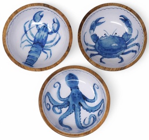 Handmade <b>Ceramic</b> <b>Bowls</b> With Blue Sea Creatures Design Oriental Style For Food <b>Serving</b> - Product Image 1