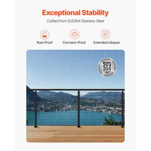 Paquete de 1 poste de barandilla de cable de acero inoxidable de 36x1x2 pulgadas para terrazas y escaleras con púas preperforadas para sistema de barandilla de cable - Product Image 3