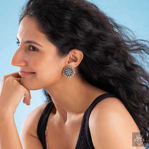 PRAO Floral Fantasy Oxidised <b>Fine</b> <b>Stud</b> <b>Earrings</b> Elegant and Stylish - Product Image 2