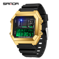 Montre numérique SANDA 6216 pour homme, bracelet en TPU, montre électronique carrée, OEM ODM, logo personnalisé, LED, étanche, montre tendance