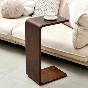 C Shaped End Table Couch Side Table, Item Placement <b>Computer</b> Office Side Table, Solid Wood Frame <b>for</b> Living Room Bedroom - Product Image 1