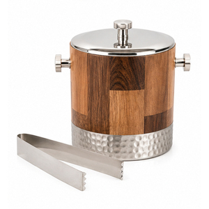 Seau à glace en bois de luxe avec logo personnalisé, double paroi en acier inoxydable, refroidisseur à vin et champagne, articles de bar écologiques et modernes - Product Image 5