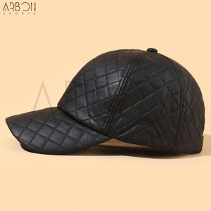 Premium Black Quilted Stylish Diamond Pattern Fashionable Streetwear Outdoor Casual Adjustable <b>Waterproof</b> Pu Leather <b>Caps</b> - Product Image 4