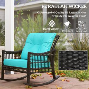 Set di 3 Sedie a Dondolo in Rattan PE per Esterni con Piano in Vetro Temperato Verde Turchese per Giardino o Uso Ospedaliero - Product Image 5