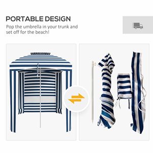 Ombrellone da Spiaggia Portatile 5.8ft Blu e Bianco a Righe con Finestre Traspiranti e Volant - Product Image 6