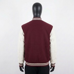 High Quality Meyba Sports Men's Maroon White Varsity Jacket Casual Turn-down Collar Embroidered Front <b>Button</b> Closure Regular Fit - Product Image 5