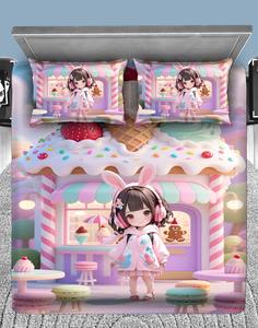 Juego de Ropa de Cama Infantil de 3 Piezas con Diseño de Princesa de Dibujos Animados Impreso en 3D, 100% Poliéster, Ecológico, Resistente a la Decoloración y a las Arrugas, Sábanas para el Hogar - Product Image 5