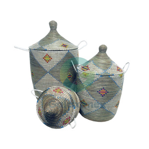 Juego de 3 cestas de lavandería plegables de diseño desmontable Seagrass Cesta de almacenamiento hecha a mano por Galaximex - Product Image 1