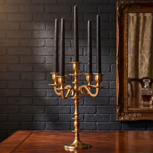 Matte Gold 5 Arm Brass <b>Candelabra</b> Vintage Metal Candle Holder For Elegant Wedding Centerpieces & Luxury Home Table Decoration - Product Image 1