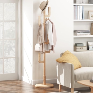 Modern design wooden coat stand cherry finish clothes tree with round base minimalist entryway customized options - Product Image 3