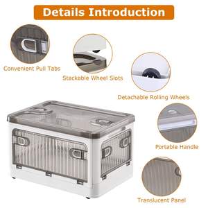 Lot de 4 paniers de rangement pliables avec roulettes verrouillables, empilables, pour placard, avec couvercle et 4 portes - Product Image 6