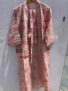 Bata de Baño Kimono de Algodón Floral para Mujer, Hecha a Mano con Estampado de Bloques, Estilo Boho, para Verano, Spa y Descanso, Regalo - Product Image 2