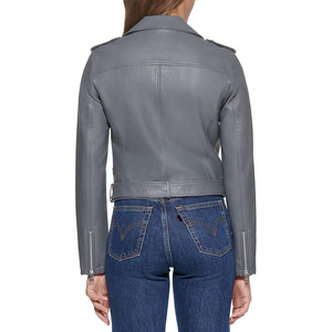 Blouson moto en cuir PU pour femme, manches longues, fermeture éclair, col rabattu, coupe courte, couleur unie, style motard, pour l'automne - Product Image 2