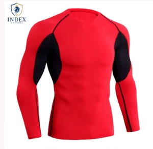 Camiseta Deportiva de Manga Larga para Hombre, Cuello Redondo, Secado Rápido, Corte Ajustado, Tejido de Poliéster, Color Rojo, Longitud Regular, Marca Index Apparel - Product Image 1