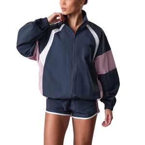 Chaqueta Cortavientos para Mujer, Estilo Deportivo, Cierre Completo, Bloques de Color en Contraste, Manga Larga, Poliéster, Ropa de Primavera - Product Image 1