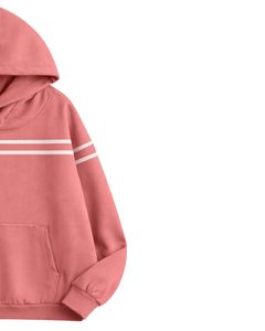 Sweat à capuche rose saumon pour homme avec bande poitrine, style streetwear décontracté, en molleton de coton, poche kangourou, logo personnalisé - Product Image 2