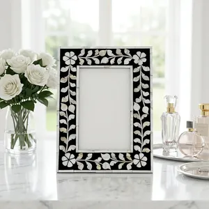 Handmade Vertical Resin <b>Photo</b> <b>Frame</b> <b>Black</b> Mosaic Mother of Pearl Floral Inlay Decor Resin Mosaic <b>Photo</b> <b>Frame</b> Unique Handmade - Product Image 6