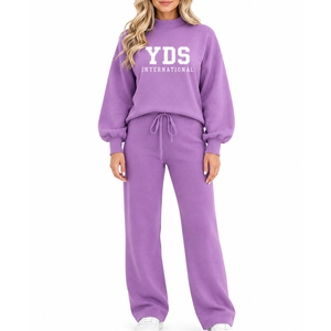 <b>Women</b> Matching <b>Sweat</b> <b>Suit</b> Set Long Sleeve Wide Leg Pants Casual Wear Long Sleeve Wide Leg Soft Feel Relaxed Fit Matching Style - Product Image 2