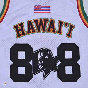 Maillot de basketball Hawaï pour homme, blanc, en mesh, col en V, sans manches, respirant, vêtement de sport, impression du nom de l'équipe, logo frontal, séchage rapide, personnalisable - Product Image 4