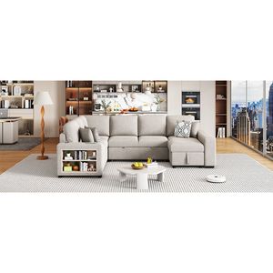 Divano Letto Sezionale a U da 109 Pollici con Due Porte USB e Chaise Longue Contenitore, Quattro Cuscini per il Soggiorno - Product Image 5