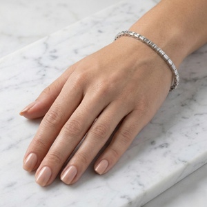 Women's Baguette Cut Tennis Bracelet Diamond Line Bangle Vintage Gold Tone Jewelry <b>Gift</b> Wear - Product Image 1