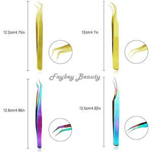 Pince à cils en acier inoxydable durable 4pcs du meilleur fabricant outil de beauté pour l'extension des cils - Product Image 1