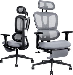 Chaise de bureau ergonomique avec repose-pieds, dossier haut, soutien lombaire dynamique, appuie-tête 2D réglable, accoudoirs 2D réglables, pivotante - Product Image 1