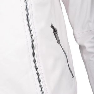 Veste en cuir blanche pour homme à manches longues avec détails zippés, à porter toute l'année - Product Image 6