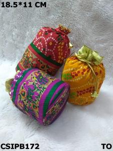 Sacs Potli à cordon avec motif géométrique et pompon, pochettes textiles brodées de style national - Product Image 3