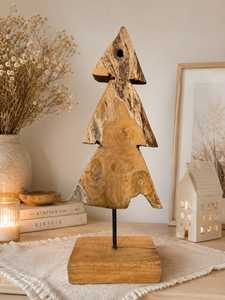 Décoration de Noël en bois pour table, artisanat rustique fait main, thème végétal, forme triangulaire, pour la maison en hiver - Product Image 3