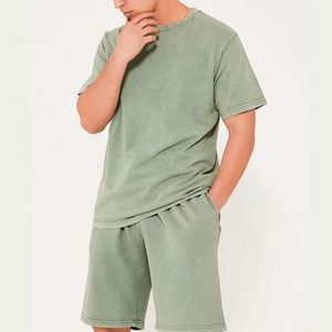 Ensemble décontracté deux pièces pour homme en 100 % coton, style urbain, t-shirt et short, léger, confortable, respirant, anti-plis, idéal pour la gym, été - Product Image 1