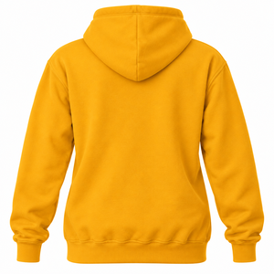 Women Golden <b>Yellow</b> Pullover <b>Hoodie</b> with Royal Blue Letter and Multicolor Crest Graphic Design Long Sleeve Hooded Sweatshirt - Product Image 4