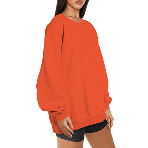 Sweat-shirt à col rond en coton tricoté pour femme, coupe oversize, couleur unie, épaules tombantes, manches longues, pull décontracté d'automne - Product Image 2