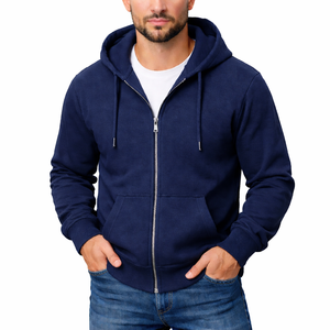 Veste polaire zippée intégrale unie pour homme, coupe droite, 100 % coton, style streetwear décontracté, Conifer - Product Image 2