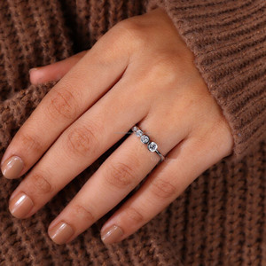 Bezel Set Diamond Wedding Band Round Brilliant Cut Lab Grown Diamond Eternity Tiny White Gold 14K <b>Stacking</b> <b>Ring</b> Women - Product Image 3