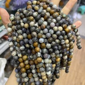 Perles rondes lisses en opale dendritique naturelle, pierres précieuses énergétiques pour la guérison, perles en vrac pour bracelet, collier, fabrication de bijoux DIY - Product Image 4