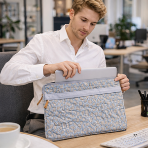 กระเป๋าใส่แล็ปท็อปแบบพกพา พรีเมียม ยูนิเซ็กซ์ เป็นมิตรกับสิ่งแวดล้อม ผลิตจากผ้าฝ้ายเย็บติดกัน งานฝีมือพิมพ์ลายบล็อก น้ำหนักเบา ทนทาน ใช้งานได้ยาวนาน - Product Image 5