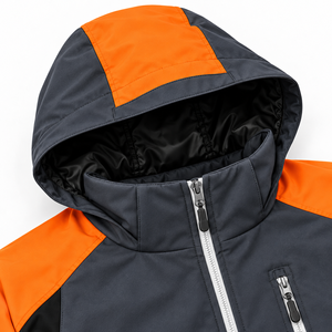 Veste Softshell d'hiver à capuche personnalisée avec logo d'entreprise pour homme, idéale pour le camping en extérieur, avec fermeture éclair intégrale, blocs de couleur, poches zippées et col montant, vêtement de travail - Product Image 4