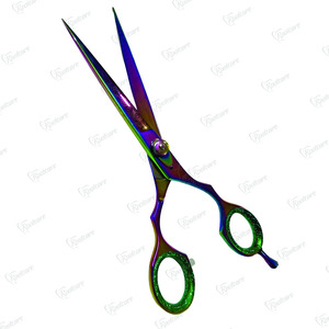 Ciseaux de coiffure professionnels droits de 7 pouces en acier inoxydable multicolores à pointe plate et dentée pour droitiers - Product Image 2