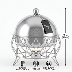 Elegant Dome Chafing Dish High Grade Mirror Finish Stainless Steel <b>Buffet</b> Set <b>Warmer</b> with Decorative Geometric Stand for Majlis - Product Image 4